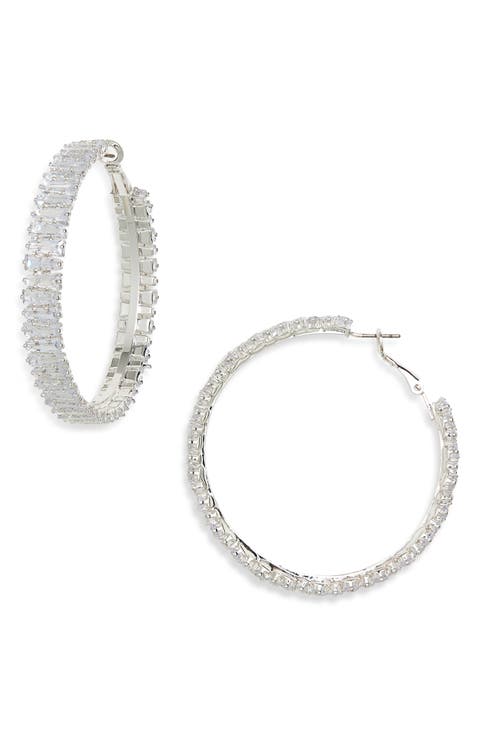 Baguette Cubic Zirconia Hoop Earrings