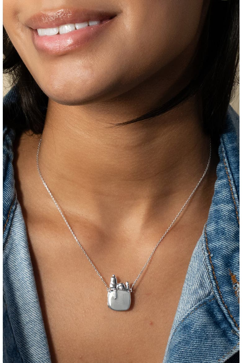 Snoopy X Viv Slim Locket Necklace in Sterling Silver, Alternate, color, SILVER