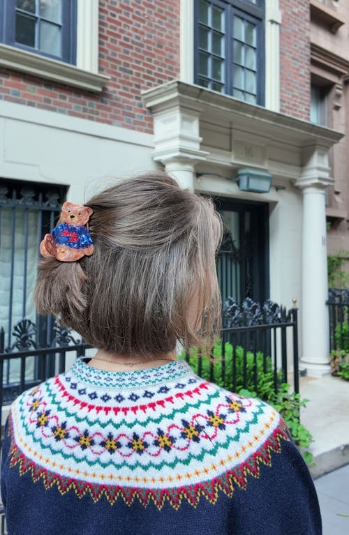 Solar Eclipse Hand Painted Après Ski Teddy Bear Claw Clip In Brown