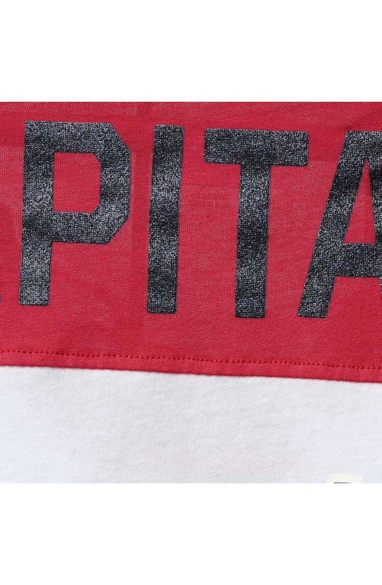 5TH AND OCEAN BY NEW ERA Women's 5th & Ocean by New Era White Washington Capitals Stripes Lace-Up T-Shirt, Alternate, color,