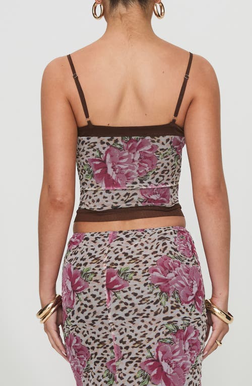 Princess Polly Colton Floral Leopard Mesh Corset Camisole In Brown