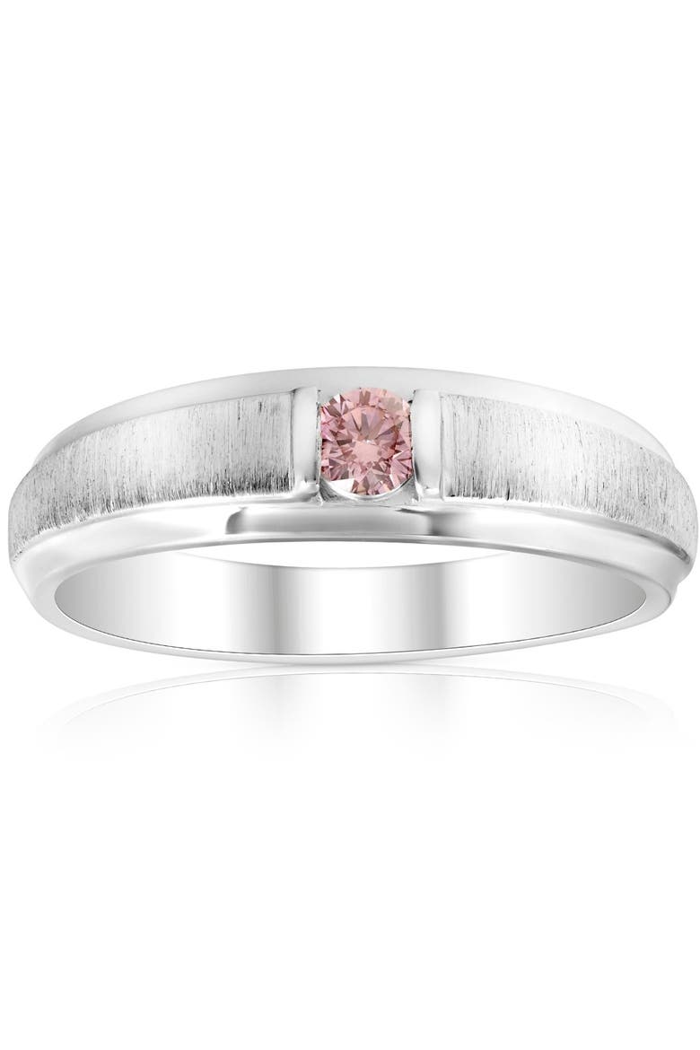 Mens Brushed Pink Diamond Lab Grown Wedding Brushed Anniversary Ring Gold, Main, color, 10k White Gold