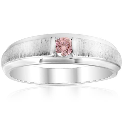 Mens Brushed Pink Diamond Lab Grown Wedding Brushed Anniversary Ring Gold