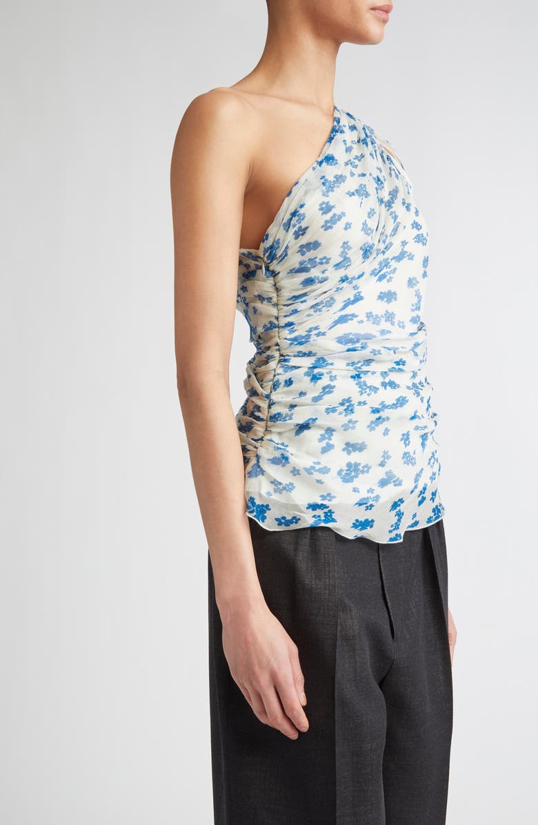 Victoria Beckham Floral Print Draped One Shoulder Silk Top, Alternate, color,