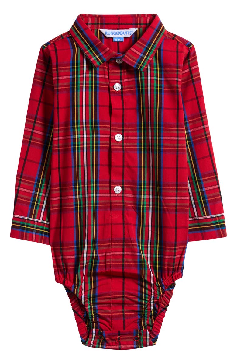 RuggedButts Red Nicholas Plaid Cotton Bodysuit, Main, color, Red