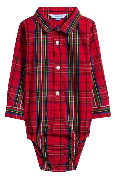 Red Nicholas Plaid Cotton Bodysuit (Baby)