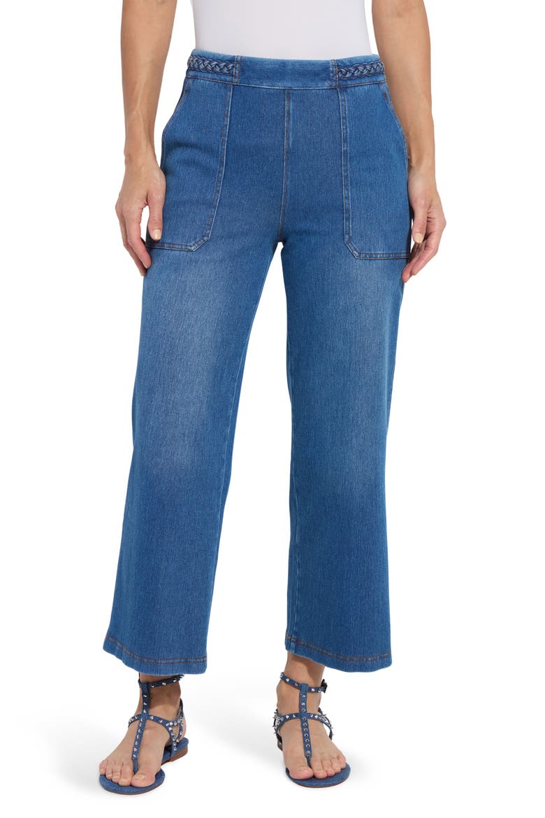 Hayes Braid Detail Crop Wide Leg Jeans, Main, color, MID WASH