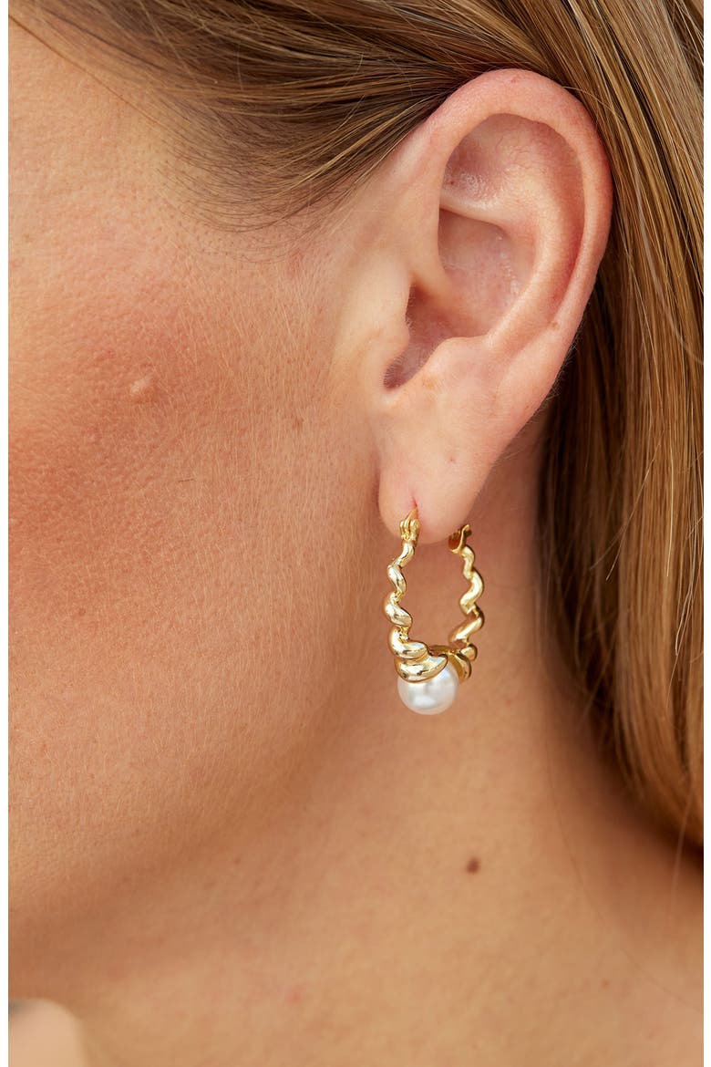 Swirl Faux Pearl Hoop Earrings, Alternate, color, GOLD