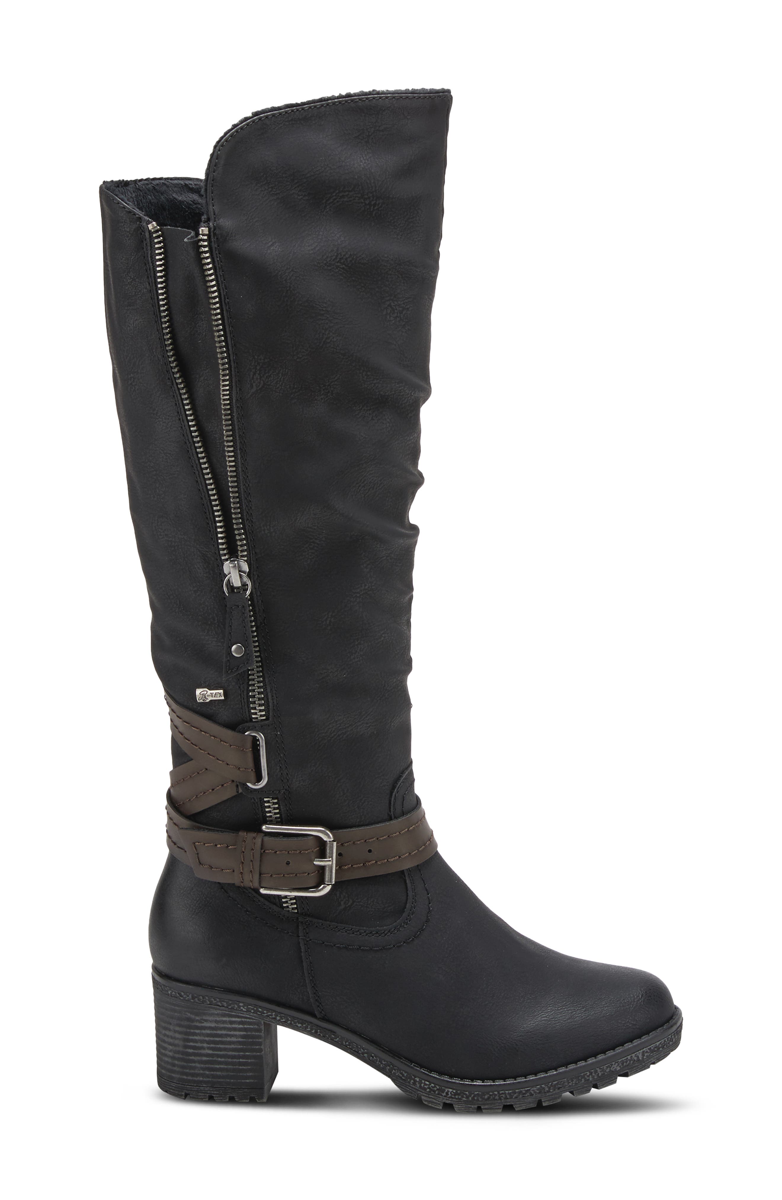 Spring Step Spring Street Gemisola Water Resistant Faux Fur Lined Knee High Boot, Alternate, color, Black Synthetic
