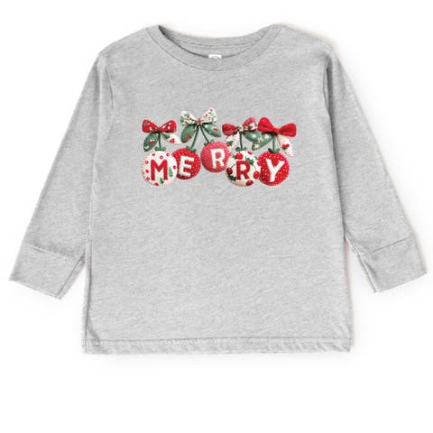 Merry Ornaments Quilted Long Sleeve Tee (toddler)