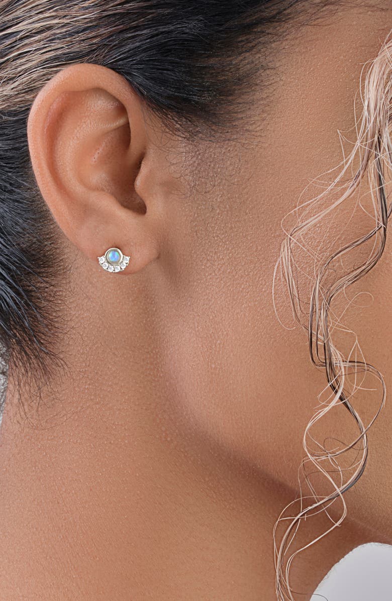 Sterling Forever Half Halo Opal CZ Stud Earrings, Alternate, color,