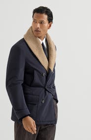 Brunello Cucinelli Bonded nylon double-breasted coat with shearling lining
