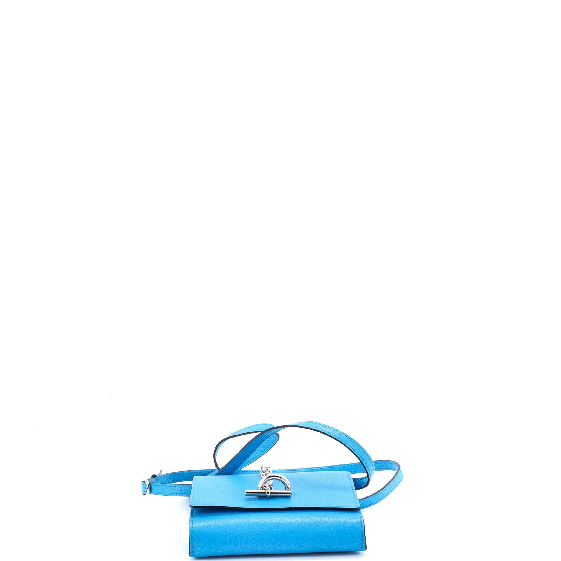 Pre-Owned Hermes Chaine d'Ancre Compact Wallet on Strap Chevre Mysore, Alternate, color, Bleu Zanzibar