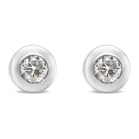 10K White Gold 1/5 Ct Near Colorless Diamond Bezel- Stud Earrings