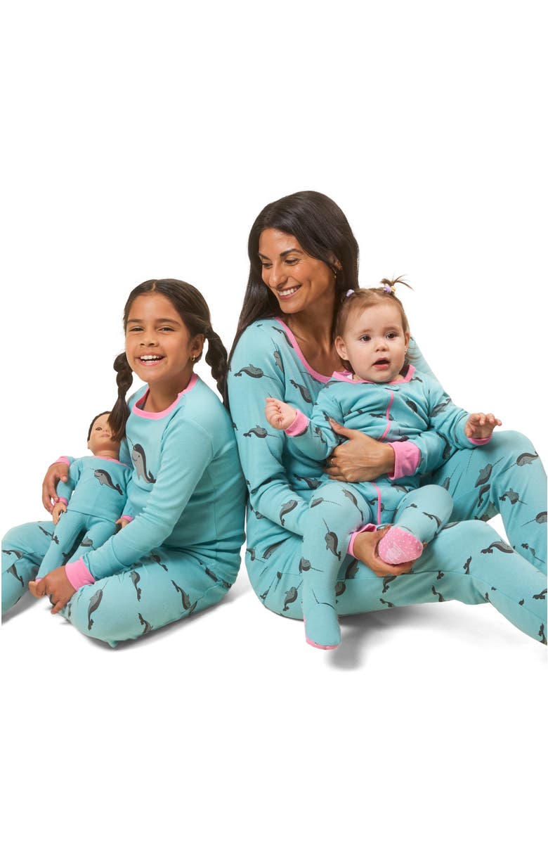 Leveret Footed Cotton Matching Family Pajamas, Nature & Water Prints, Alternate, color, Whale