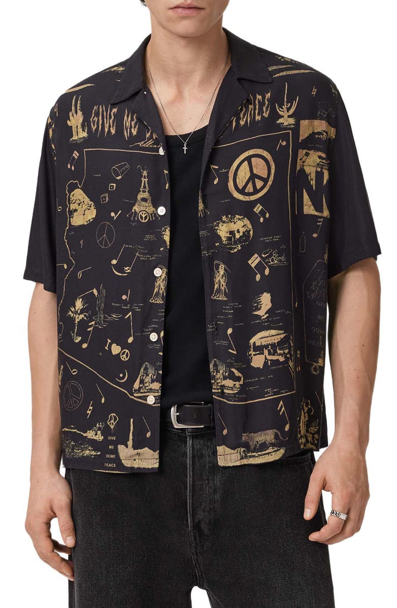 AllSaints Pacify Short Sleeve Button-Up Shirt, Main, color, Rattan Brown
