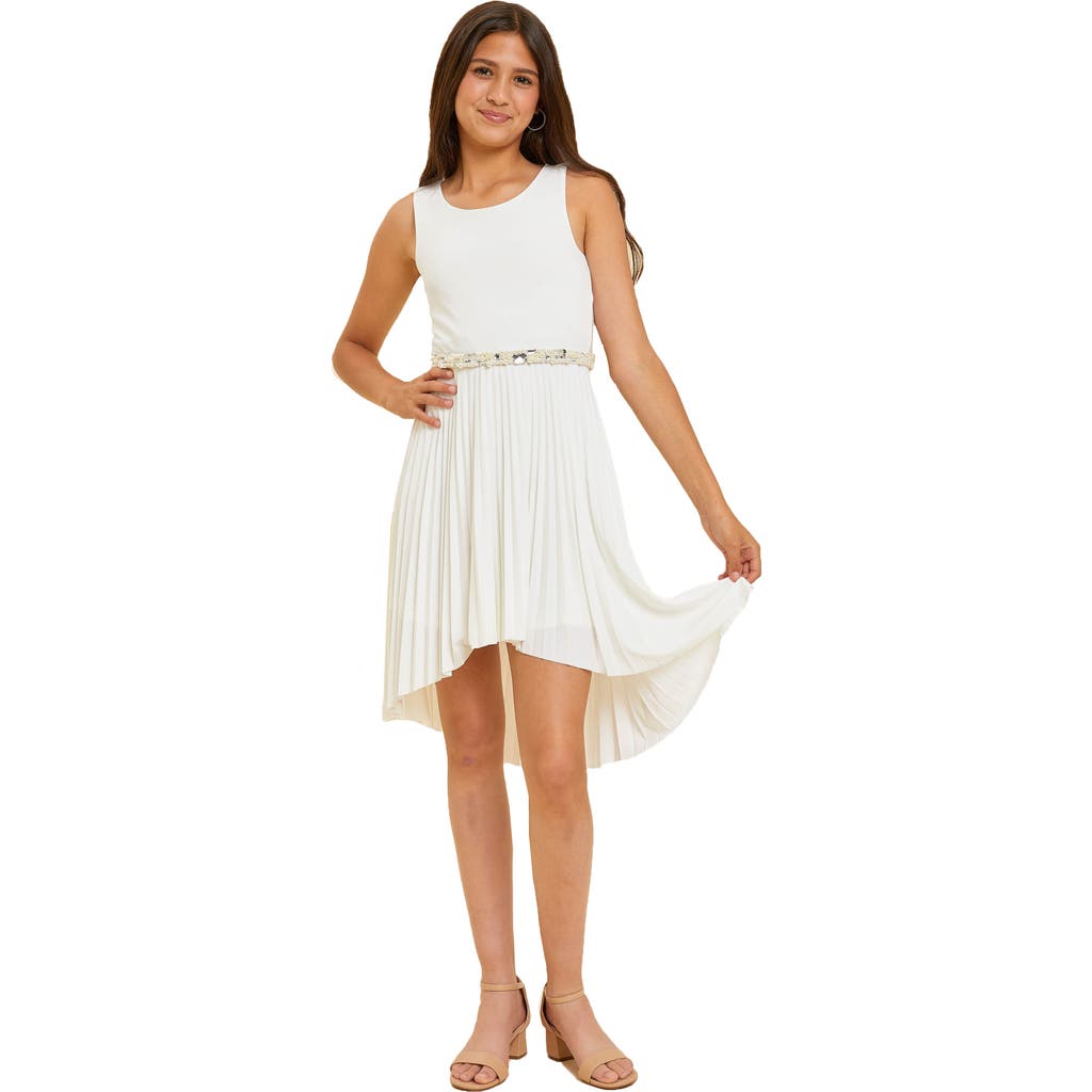 Un Deux Trois Girl's Pleated High-low Dress In White