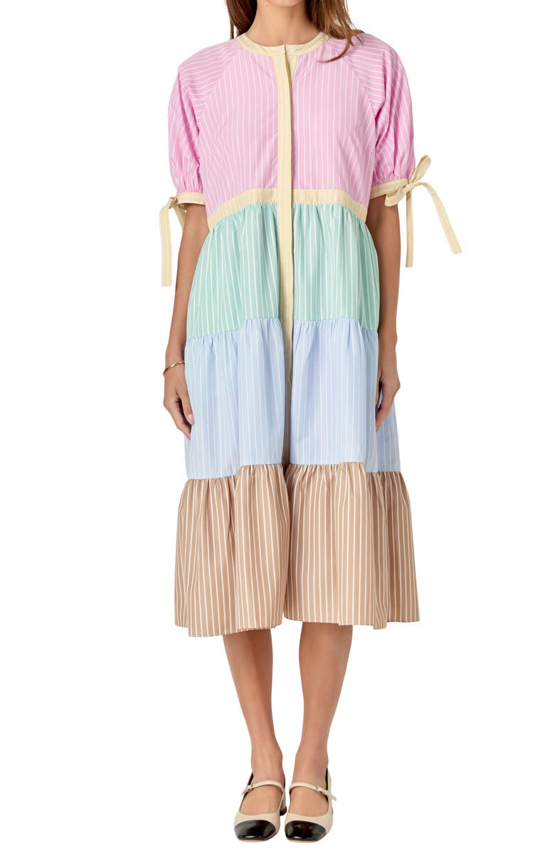 English Factory Colorblock Stripe Tiered Shirtdress, Alternate, color, Multi