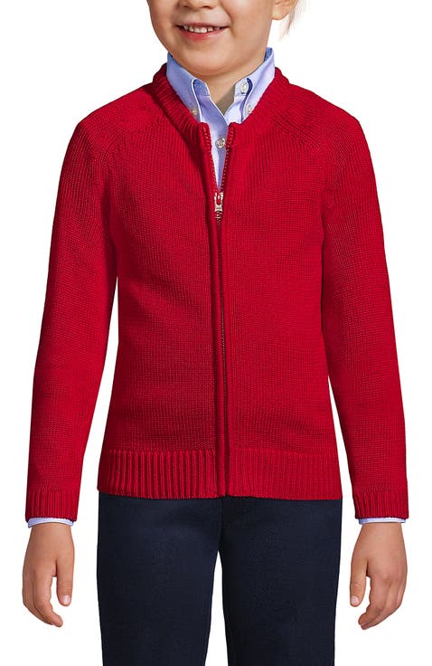 School Uniform Girls Cotton Modal Zip-front Cardigan Sweater