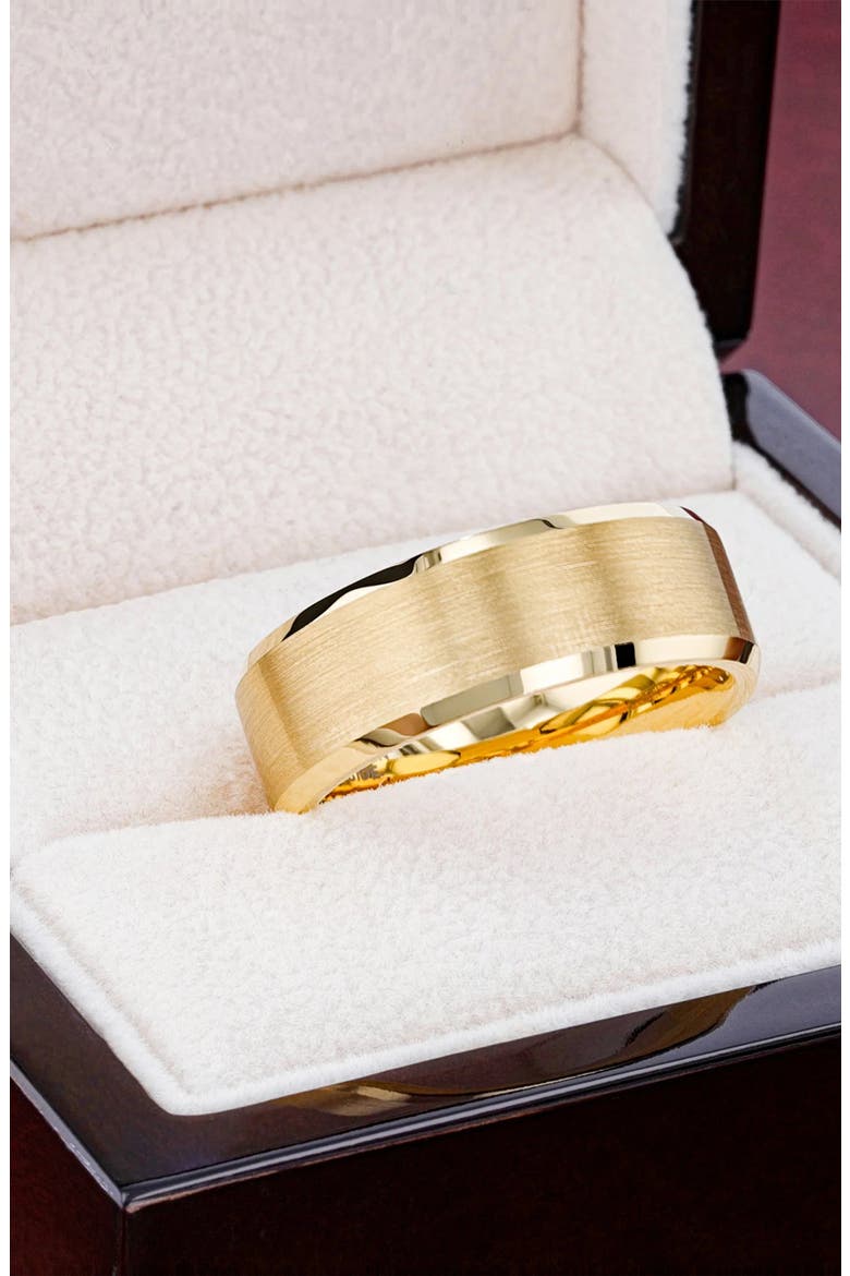 Tungsten Beveled Edge Flat Wedding Band With Brushed Center, Alternate, color, Gold 4mm
