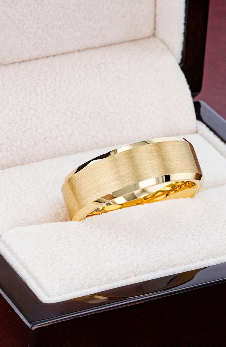 Larson Jewelers Tungsten Beveled Edge Flat Wedding Band With Brushed Center, Alternate, color, Gold 6Mm