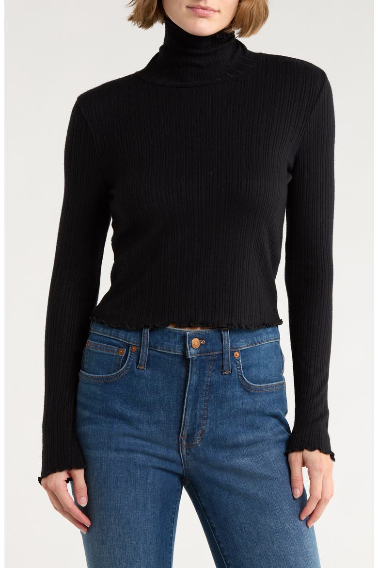 Ribbed Long Sleeve Turtleneck Crop Top, Main, color, TRUE BLACK