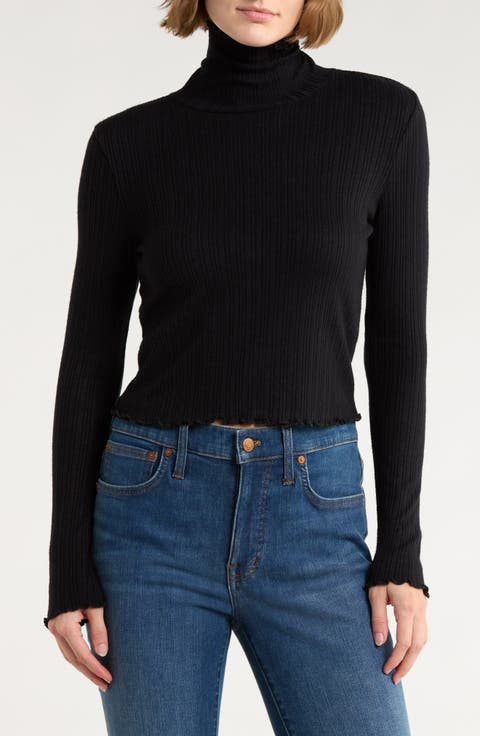 Ribbed Long Sleeve Turtleneck Crop Top