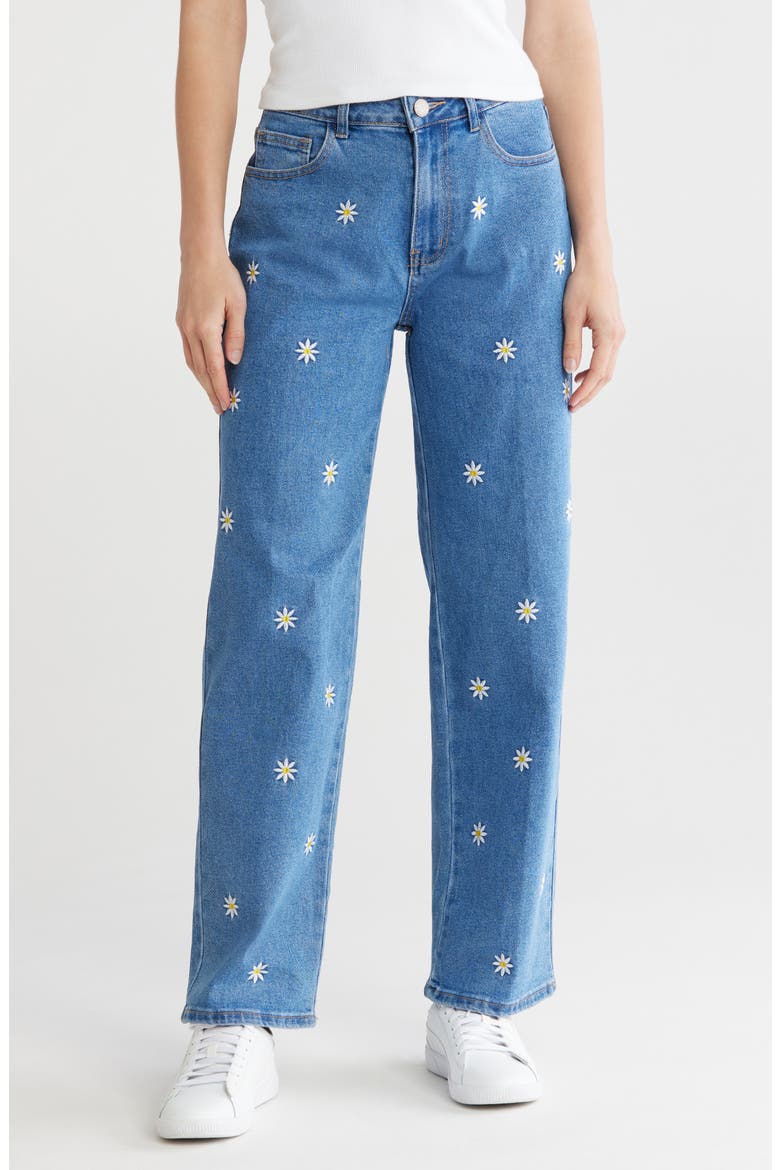 ANGEL BLUE/Pom ponette/DAISY LOVERS21点 Daisy Embroidered Straight Leg Jeans (Women) | Nordstromrack