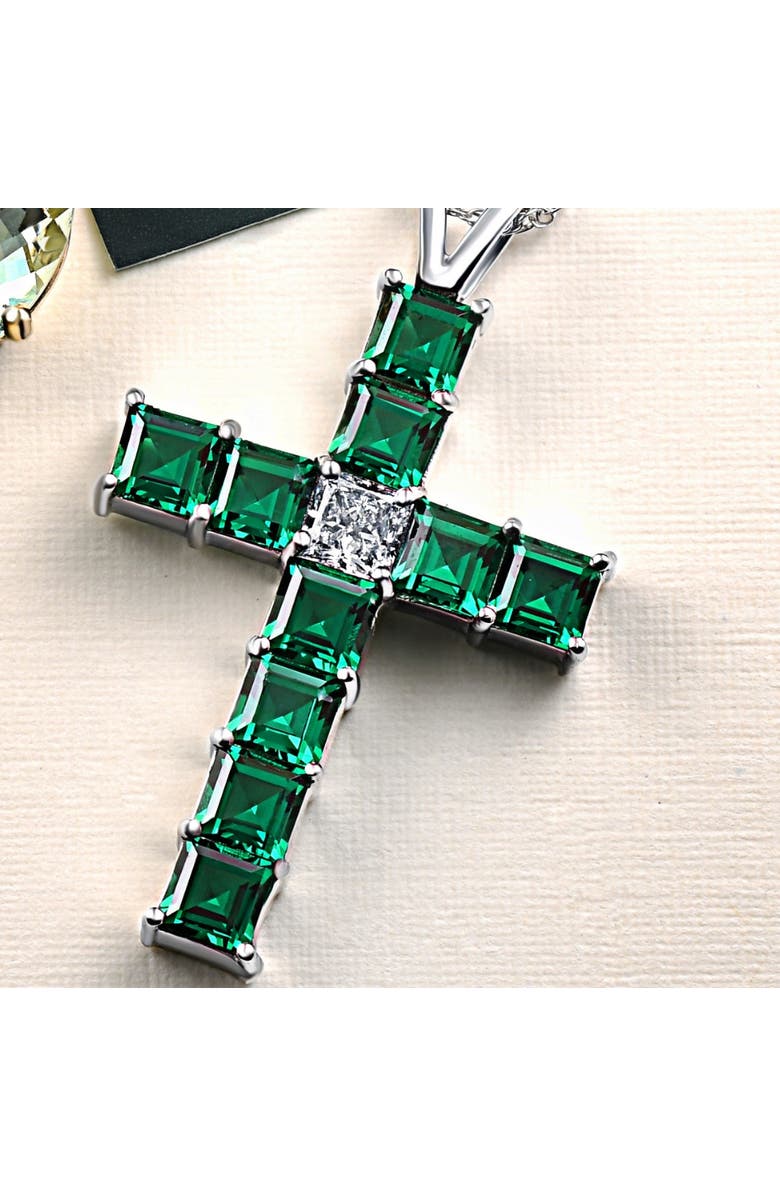 Bliss Diamond 6Ct TW Princess Cut Diamond & Emerald Cross Pendant Necklace Gold Lab Grown, Alternate, color, 