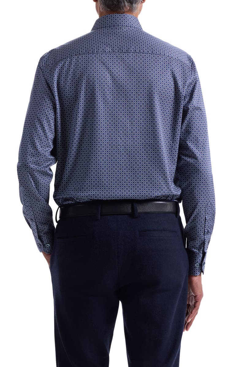 Bugatchi Julian Shaped Fit Geo Print Cotton Button-Up Shirt, Alternate, color, Night Blue