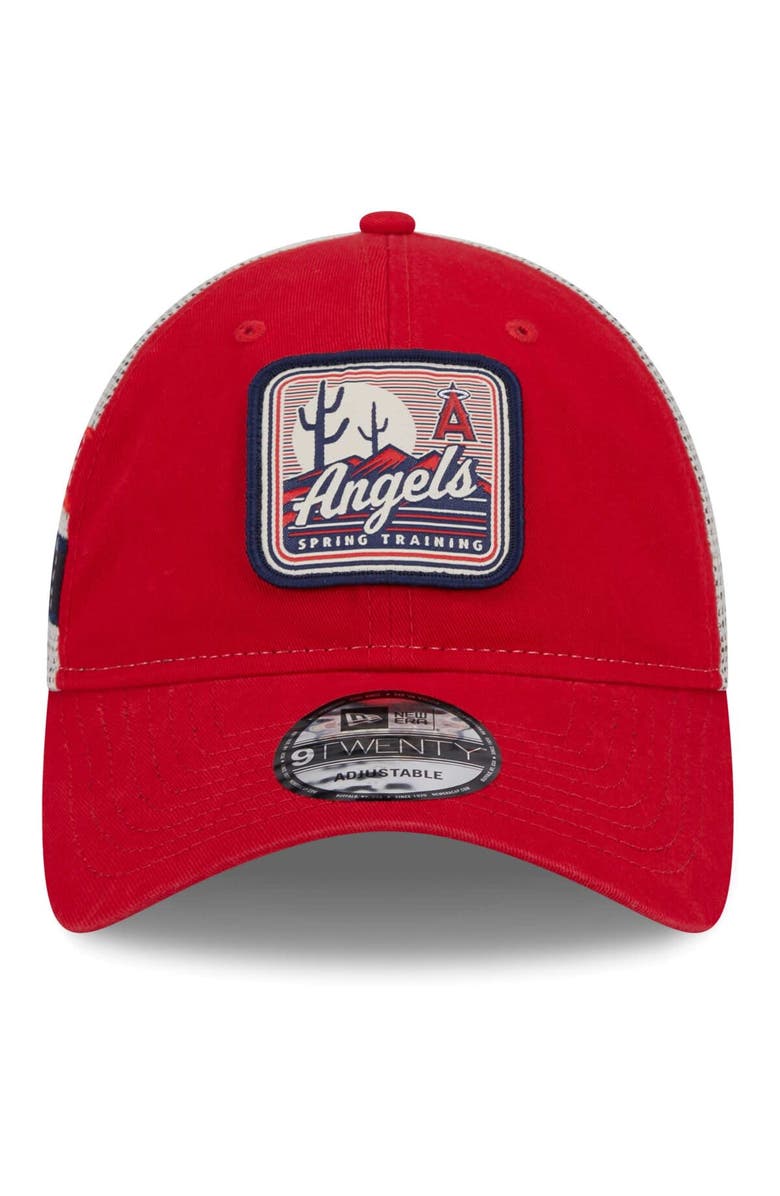 New Era Men's New Era Red/White Los Angeles Angels Spring Training Striped 9TWENTY Trucker Adjustable Hat, Alternate, color, 