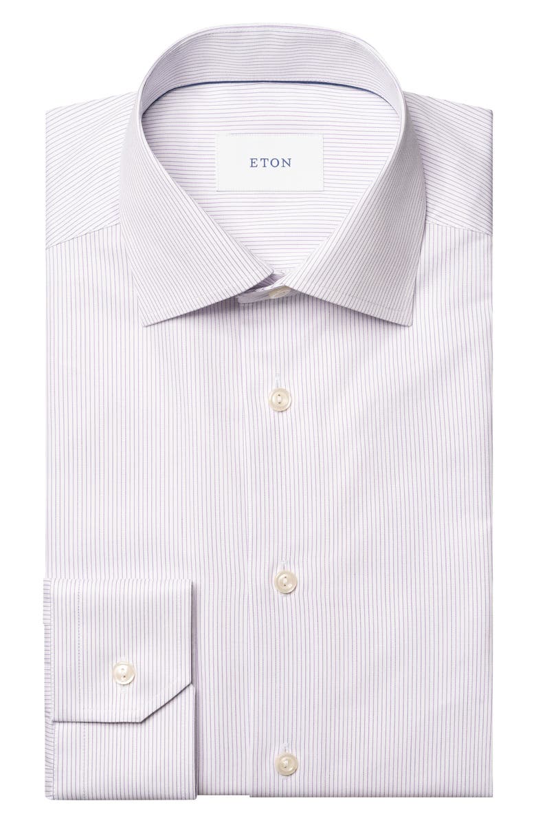 Eton Slim Fit Stripe Cotton Twill Dress Shirt, Alternate, color, Light Purple