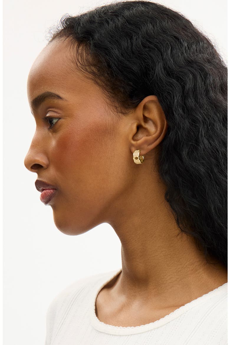 Textured Signature C Huggie Hoop Earrings, Alternate, color, SHINY GOLD