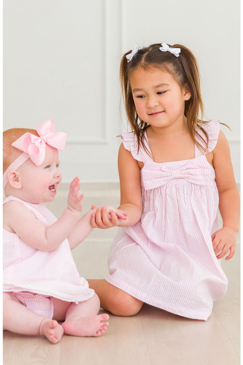 Bow Front Seersucker Pinafore Dress, Alternate, color, PINK