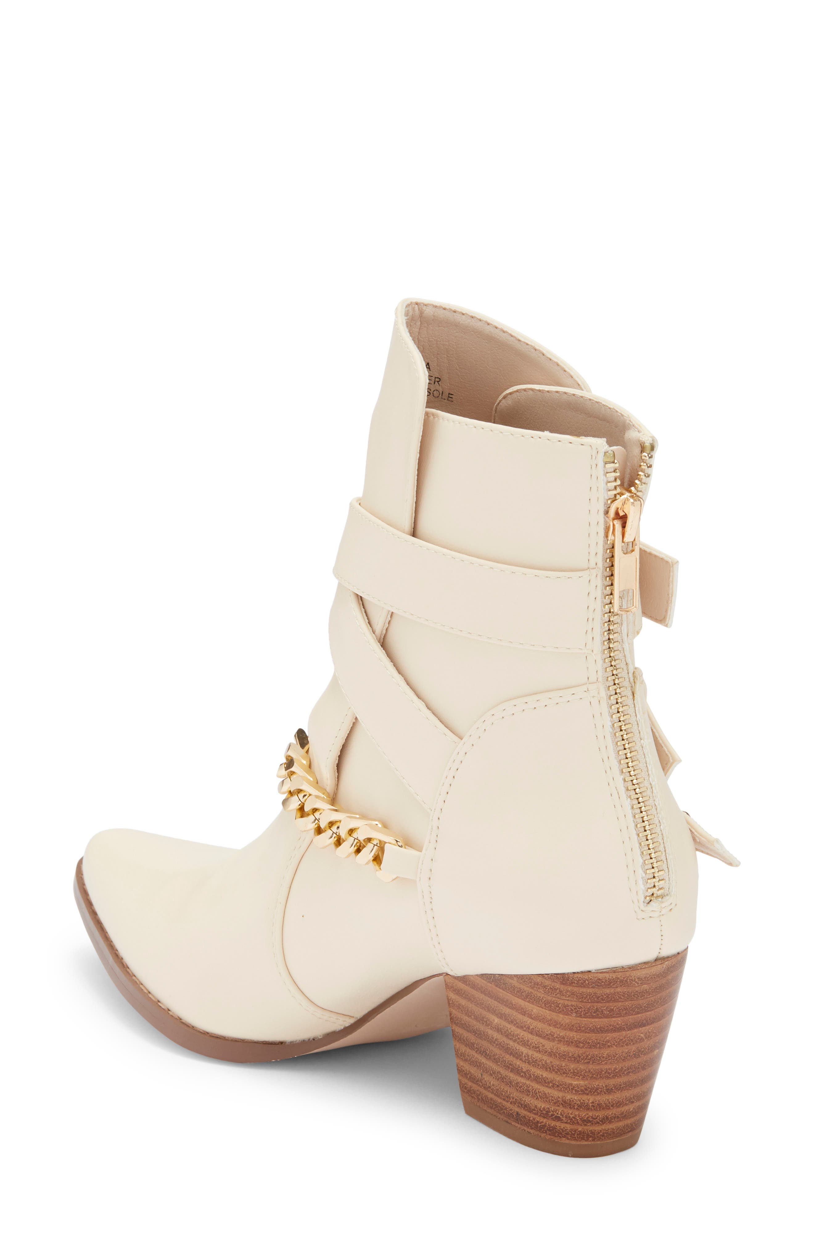 Matisse Jill Buckle Chain Trim Bootie, Alternate, color, Ivory Synthetic