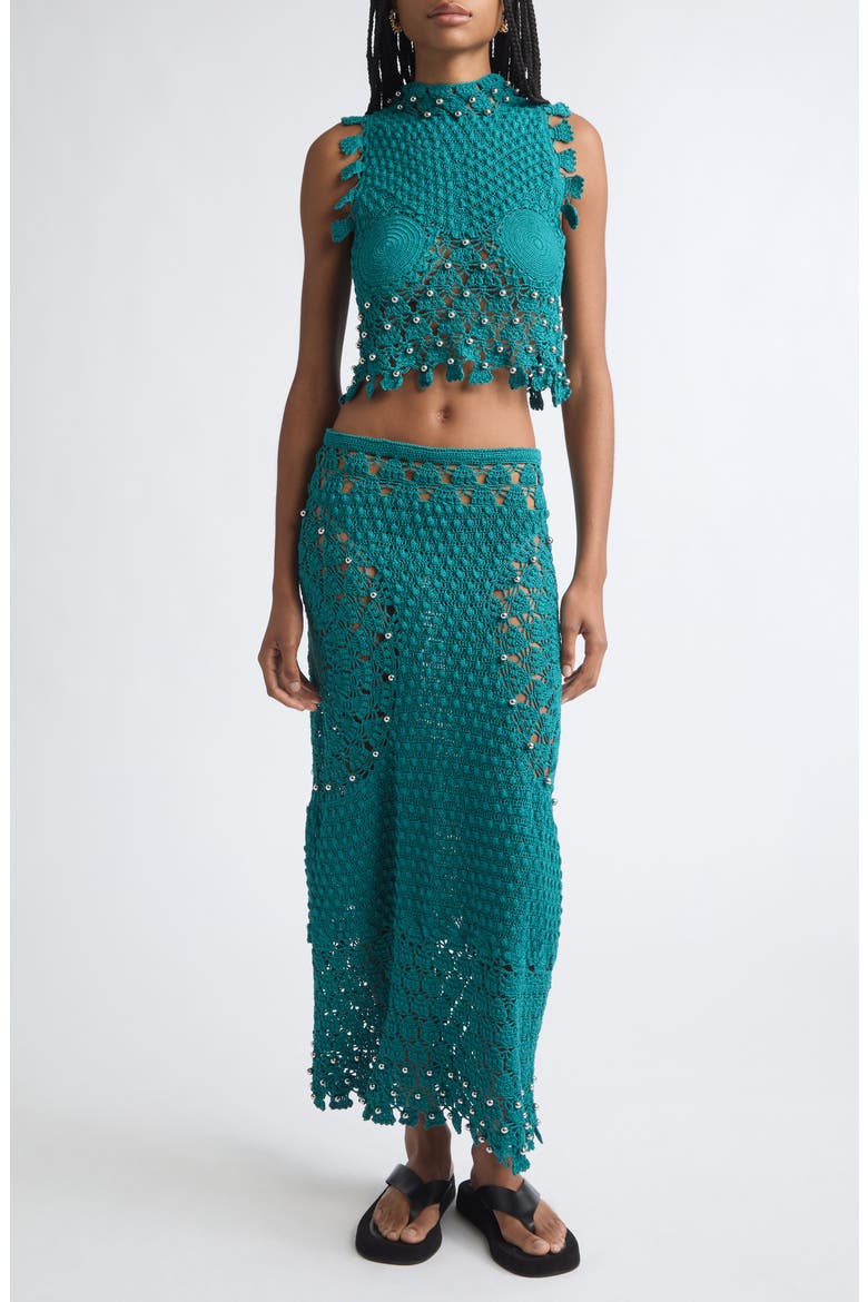 Beaded Cotton Crochet Skirt, Alternate, color, GREEN