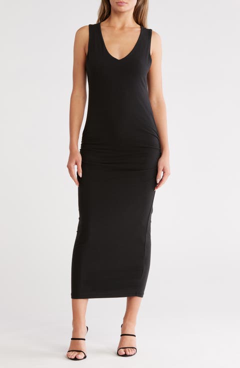 Twisted Cap Sleeve Ruched Maxi Dress