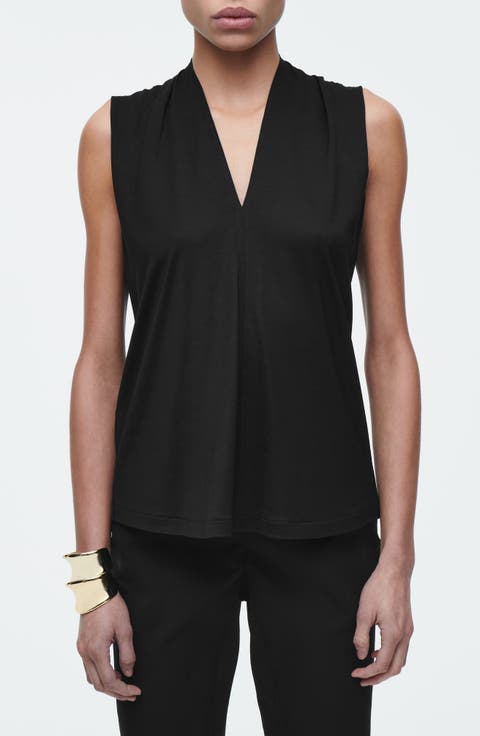 Draped V-Neck Sleeveless Top