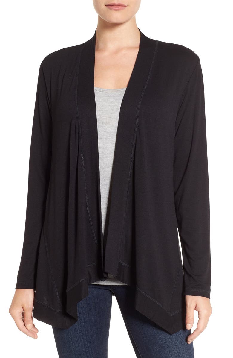 Bobeau Exposed Topstitch Cardigan, Alternate, color, Black