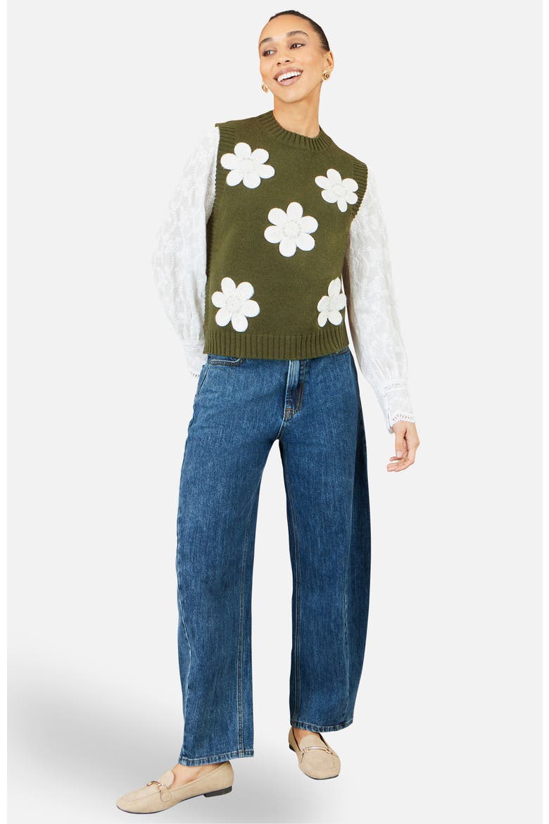 Flower Appliqué Knit Tank, Alternate, color, Green