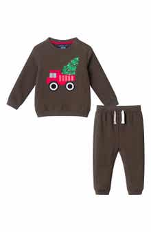 Andy & Evan Christmas Truck Embroidered Pullover & Joggers Set