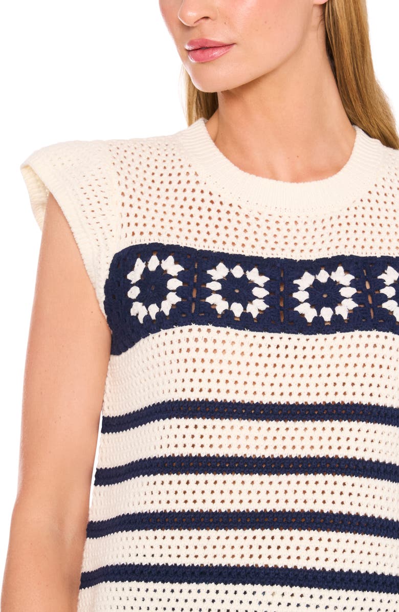 CeCe Flower Cap Sleeve Open Knit Sweater, Alternate, color,