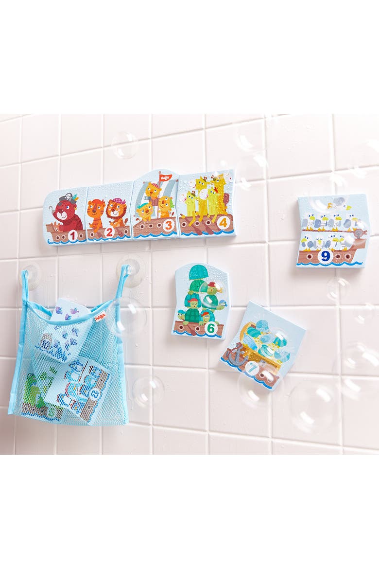Numbers Puzzle In Net - 10 Piece Counting Bath Toy with Suction Cup Storage Net, Alternate, color, Multi