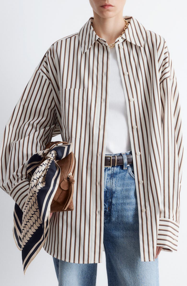& Other Stories Stripe Oversize Cotton Button-Up Shirt, Main, color, White Dusty Light