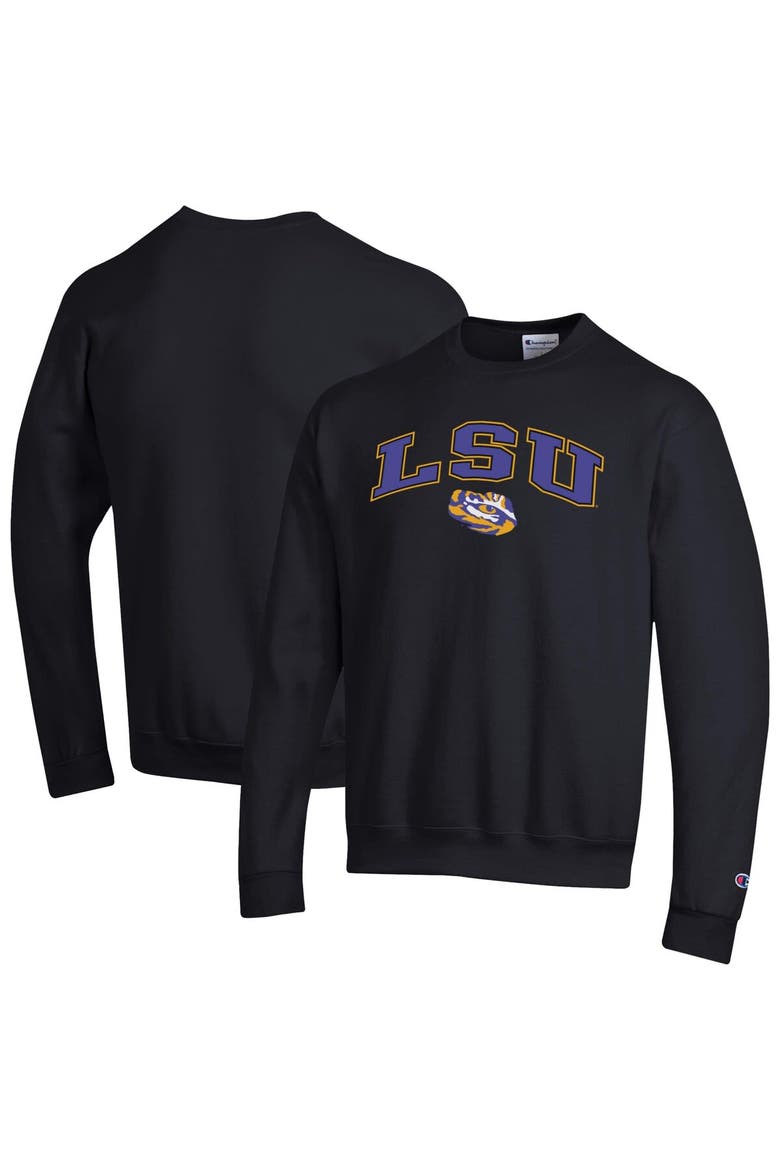 Men's Champion  Black LSU Tigers Arch Over Logo Pullover Sweatshirt, Main, color, Black
