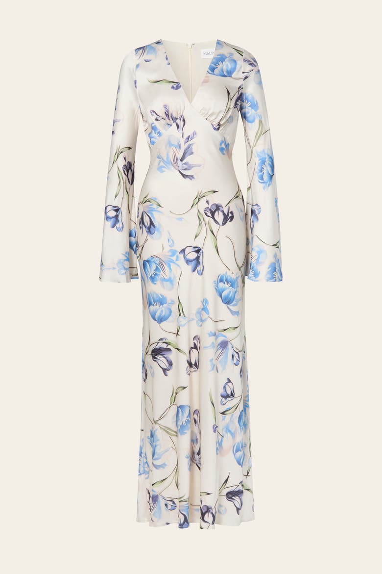 Carolina Flared Sleeve Satin Maxi Dress, Alternate, color, Tulip Blue