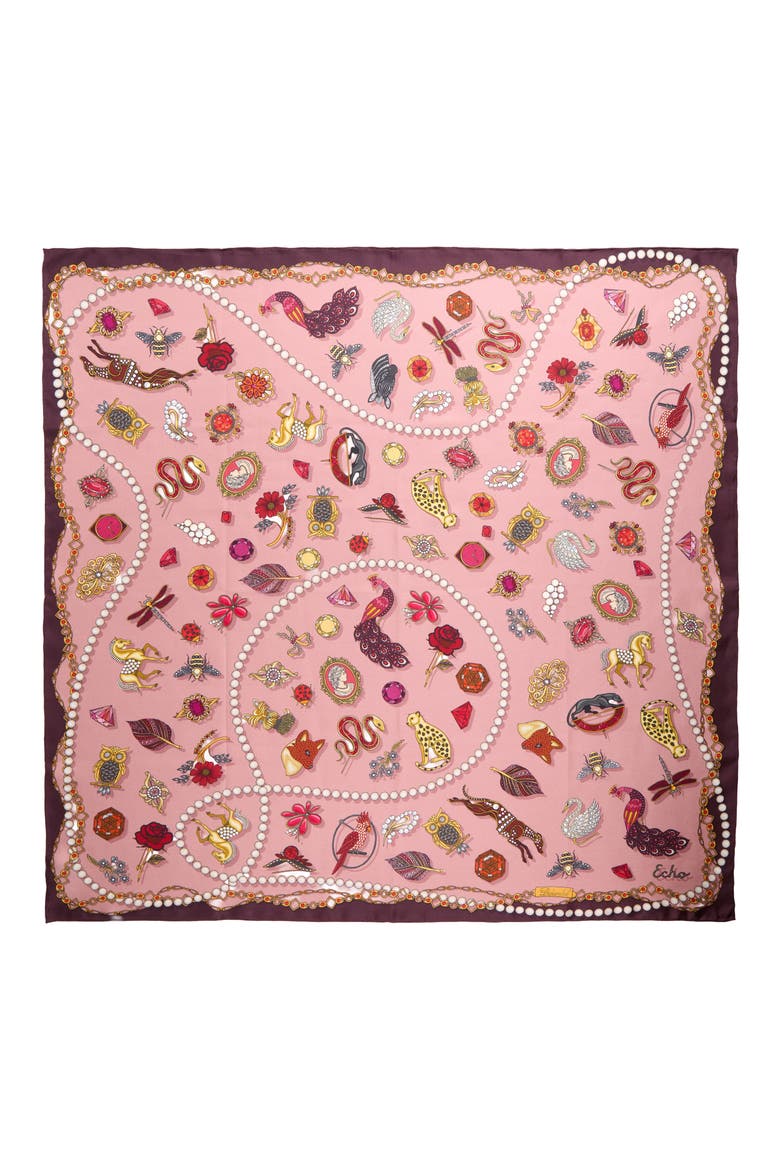 Bejeweled Silk Square Scarf, Alternate, color, DUSTY ROSE