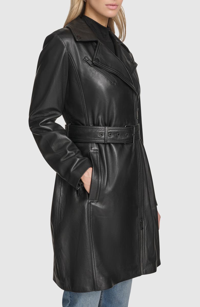 Andrew Marc Jacqui Leather Trench Coat, Alternate, color, Black