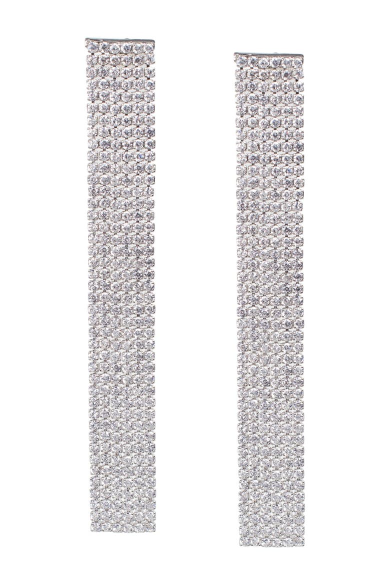 Rhodium Plate Round Pavé 6 Row Drop Earrings, Main, color, CLEAR-SILVER