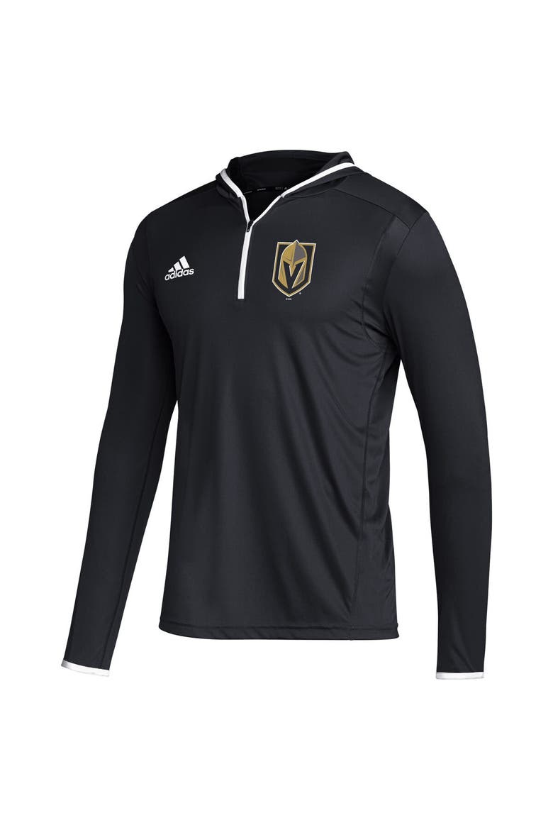 Men's adidas Black Vegas Golden Knights Team Long Sleeve Quarter-Zip Hoodie T-Shirt, Alternate, color, Black